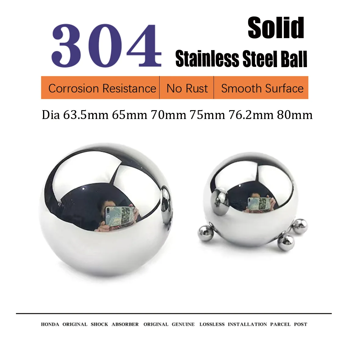 1Pcs 304 Stainless Steel Ball Diameter 63.5/65/70/75/76.2/80mm G200 High Precision Solid Bearing Balls Large Steel Ball Bearings