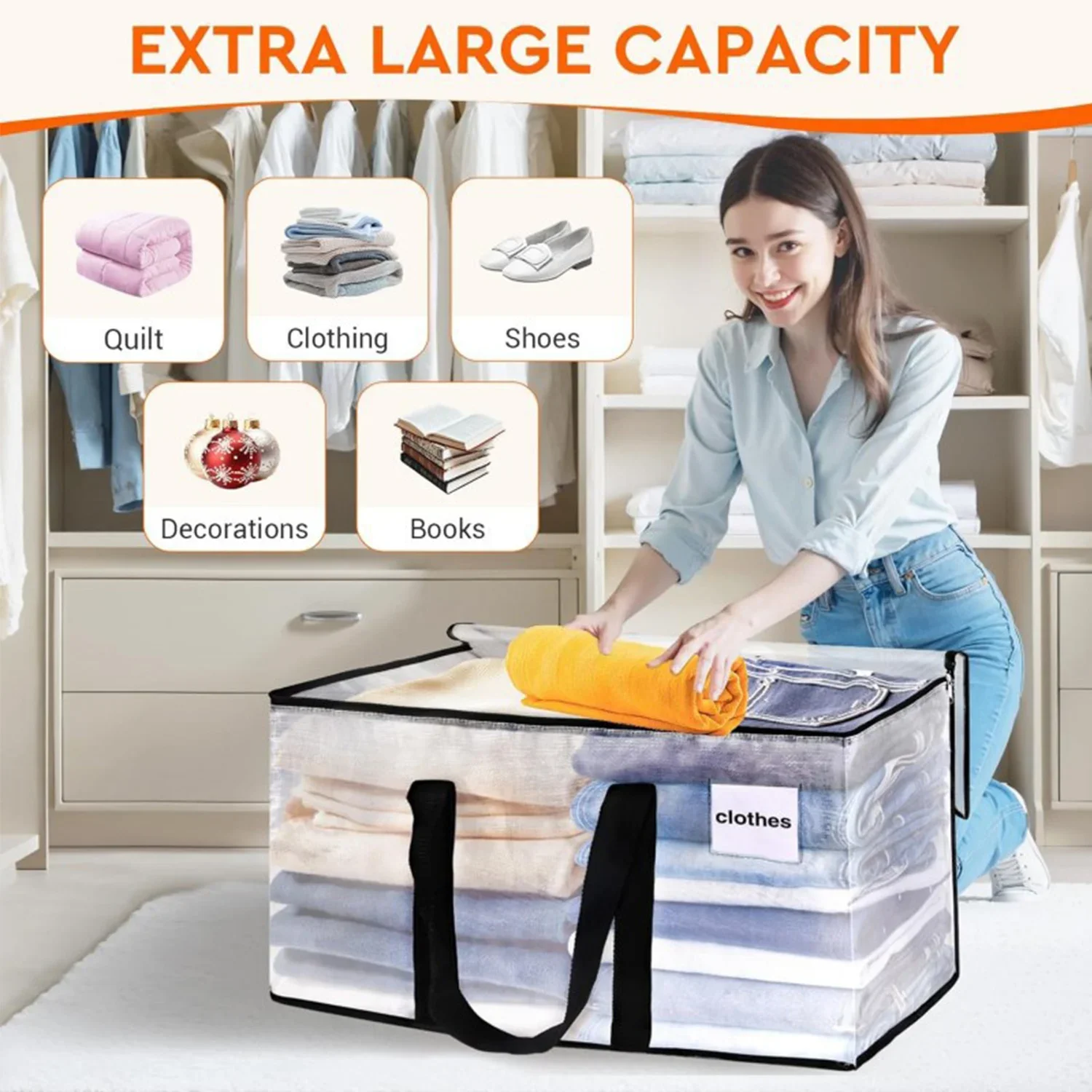 

4PC/6PC Large Capacity with Label Zipper Storage Bag Waterproof Ultra Thick Handle Bag Heavy Duty Transparent Moving Bag