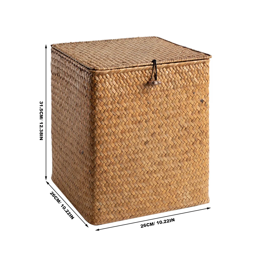 Rattan Bins Picnic Basket Storage Baskets Retro Case Woven Large Seagrass Cattail Straw Handwoven Laundry Hamper with Lid