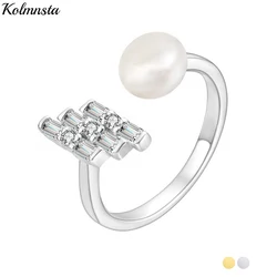 Kolmnsta 925 Sterling Silver Quality Pearl Opening Rings Shinny Zircon Adjustable Ring For Women Wedding Engagement Party Gift