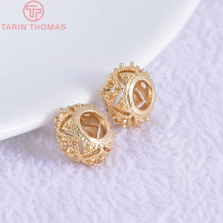 (2966)6PCS 11x6MM 24K Gold Color Plated Brass Large hole Spacer Beads Bracelet Beads High Quality Diy Jewelry Accessories