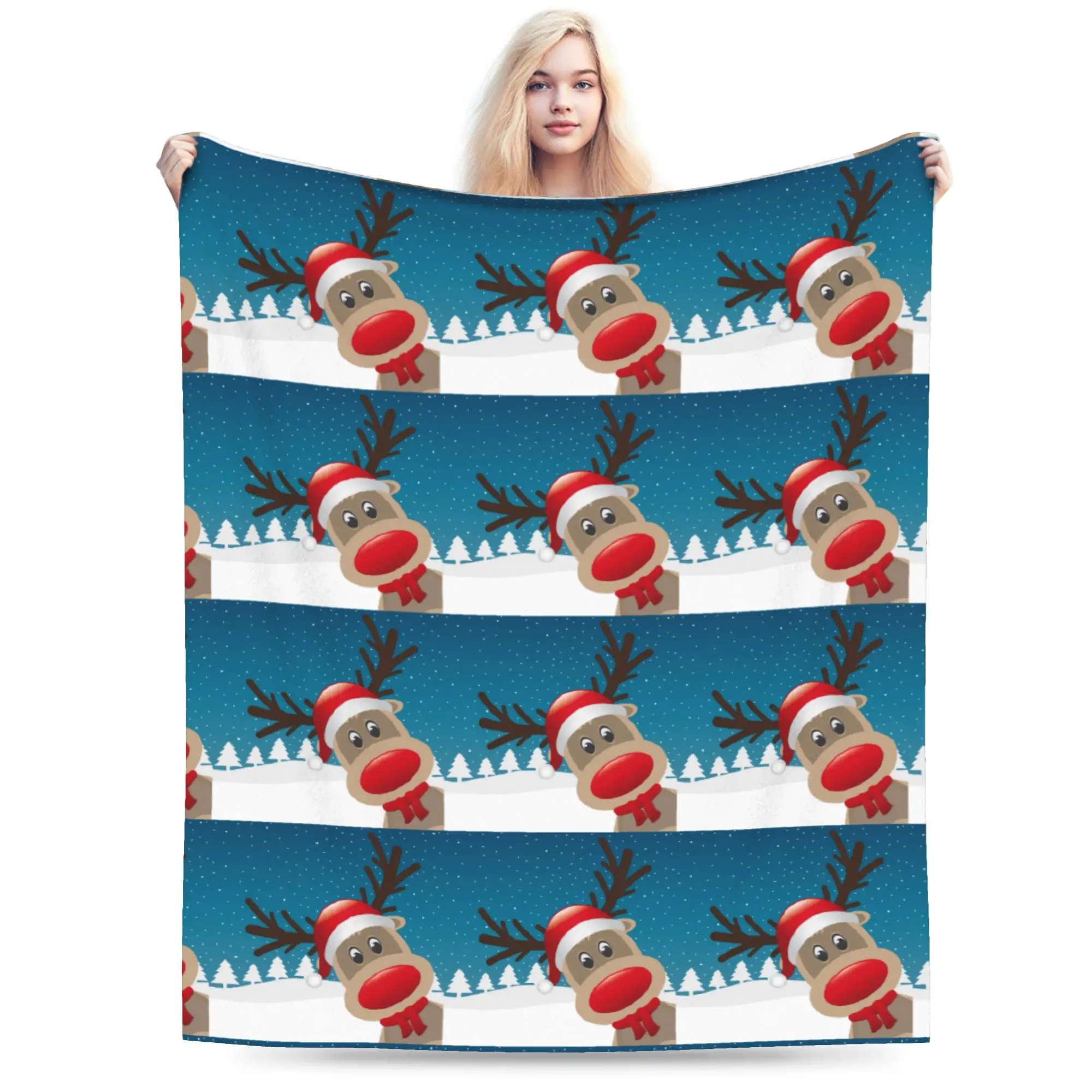 Custom Rudolph The Red Nosed Reindeer Blankets Warm Flannel Christmas Throw Blanket for Bed Couch Bedspread