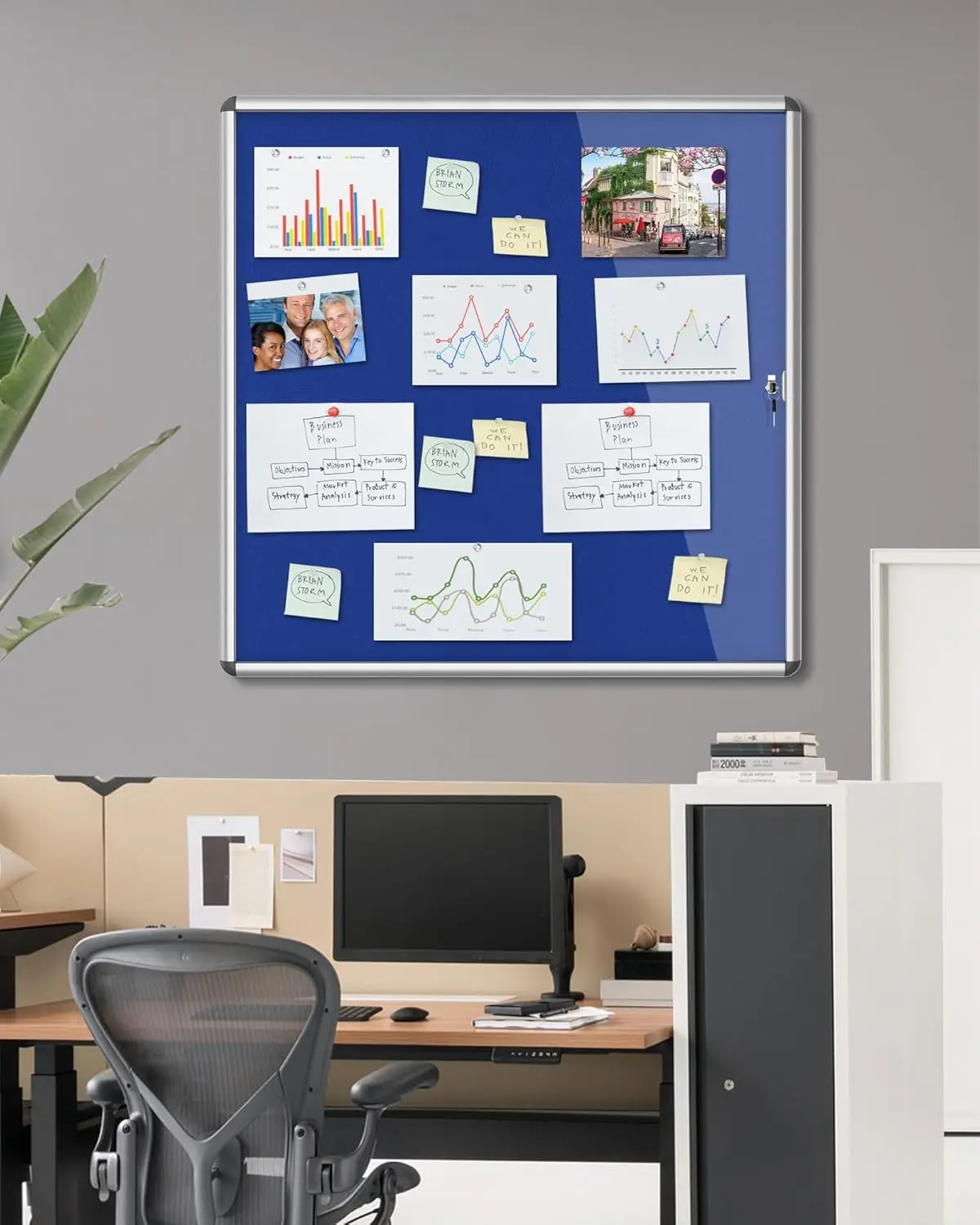 

38"x38" Enclosed Bulletin Board, Lockable Weather-Resistant Aluminum Cork Noticeboard for School & Office