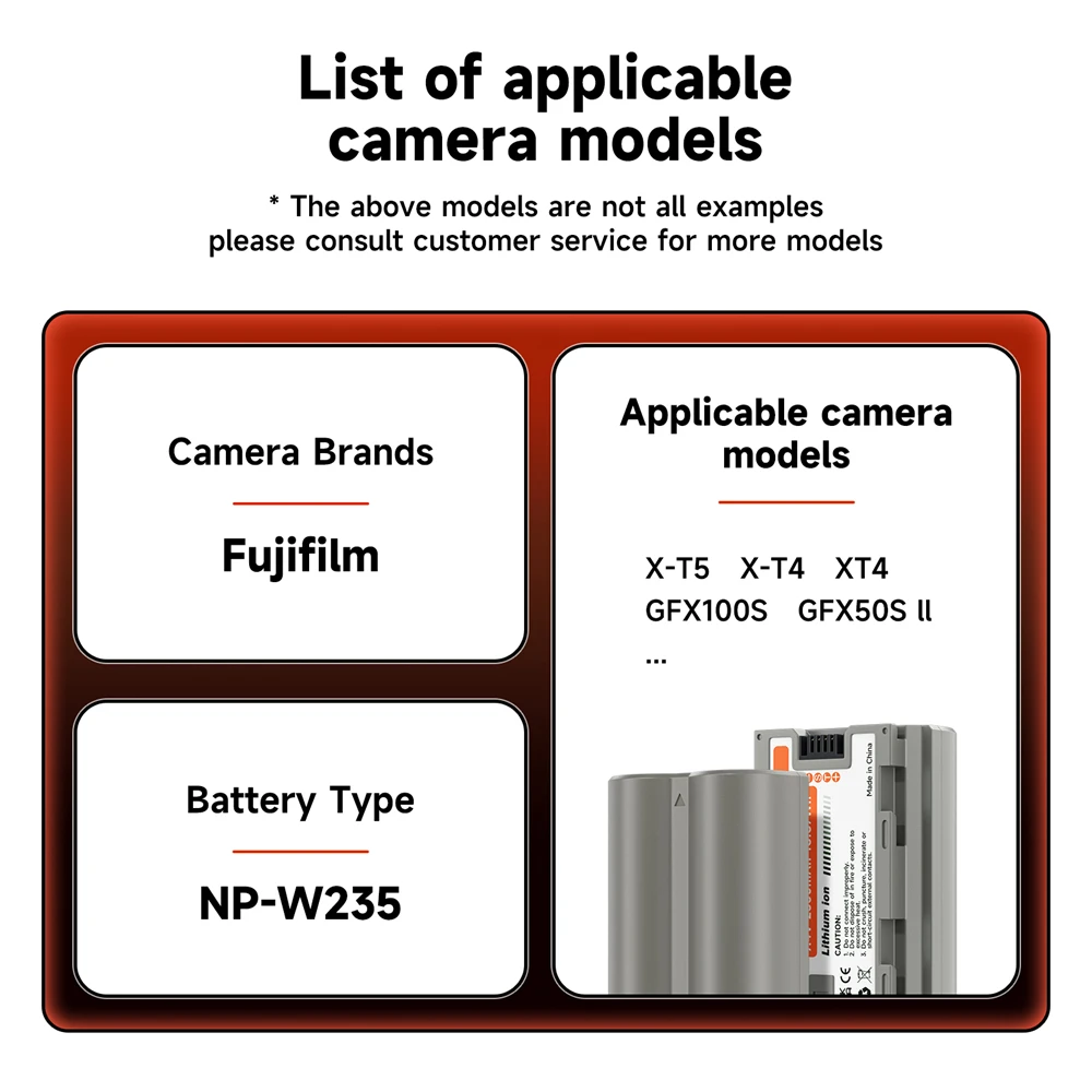 100% Original 2550mAh NP-W235 NP W235 Battery with Type C Port for Fujifilm X-T4 X-T5 GFX 100S GFX 50S II VG-XT4 X-S20 X-H2