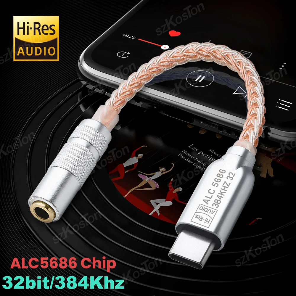 DAC HiFi Headphone Amplifier USB C to 3.5 mm Jack Cable ALC5686 Chip 32b/384kHz Audio Decoder IEM AMP for iPhone15 16 Samsung