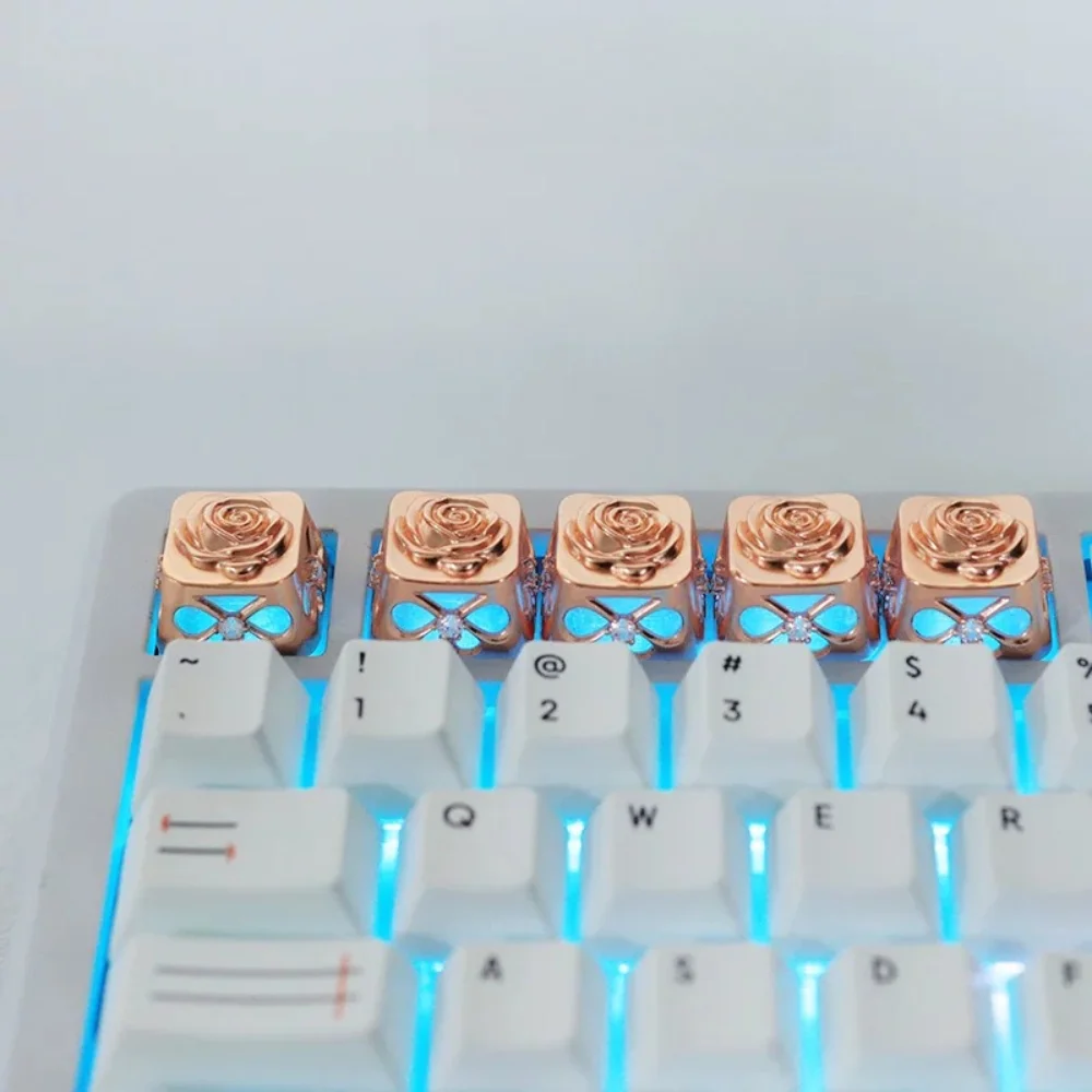 Rose Theme Keycap Customization Metal Artisan Handmade Keyboard Key Caps for Mechanical Keyboard Decoration Accessories Gifts