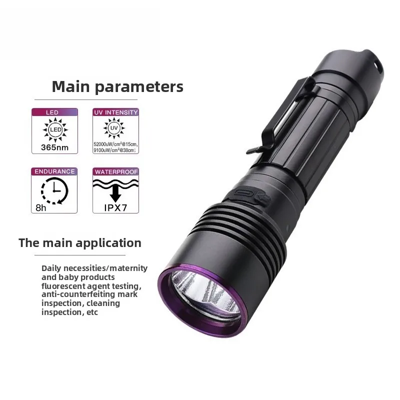Dual Light Flashlight, 365nm UV & White Light, USB Rechargeable Waterproof Outdoor Inspection Torch