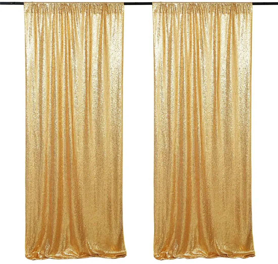 2PCS 60X240 60X300CM Sequin Backdrop Curtain Panel Gold Sequin Photography Backdrop for Wedding Party Wall Background Decoration