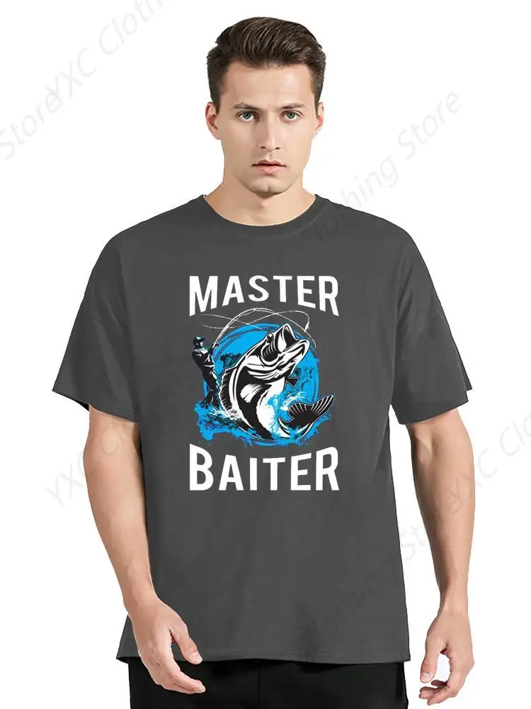 Funny Fishing Master Baiter Men's T-shirt- Short Sleeve Crew Neck Soft Fitted Tees S - 6XL Fresh Classic Basic Tshirts