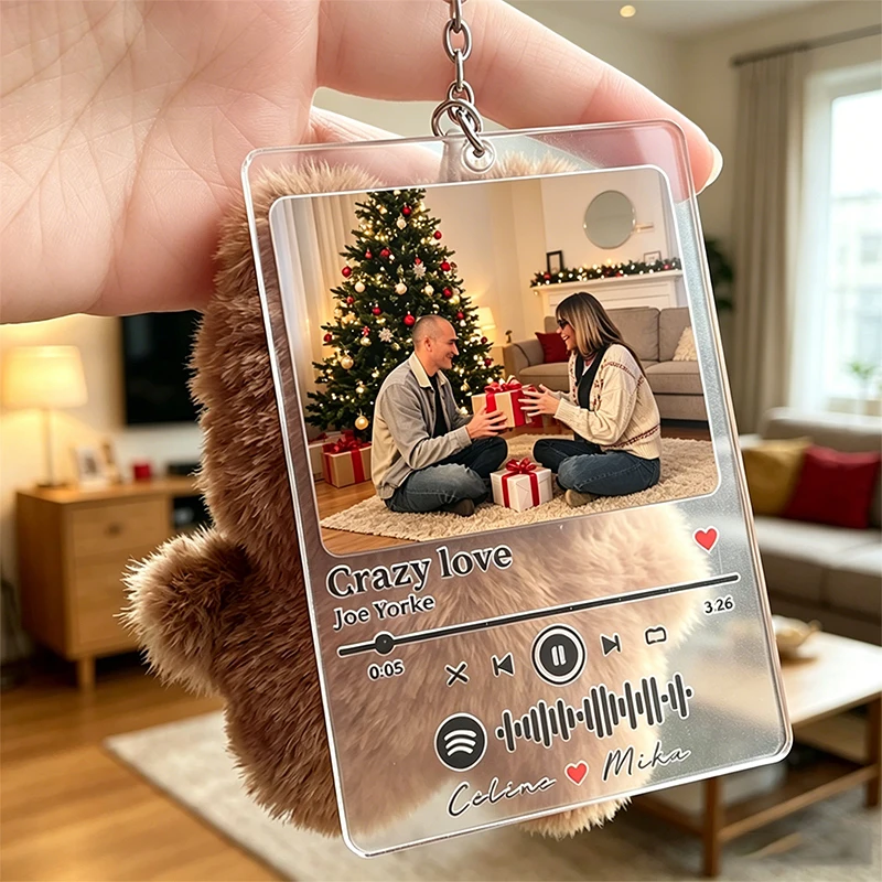 

Fashion 2026 Spotify Song Code Couples Photo Customized Keychain Scannable Code Names Personalized Bag Charm Key Ring Gift