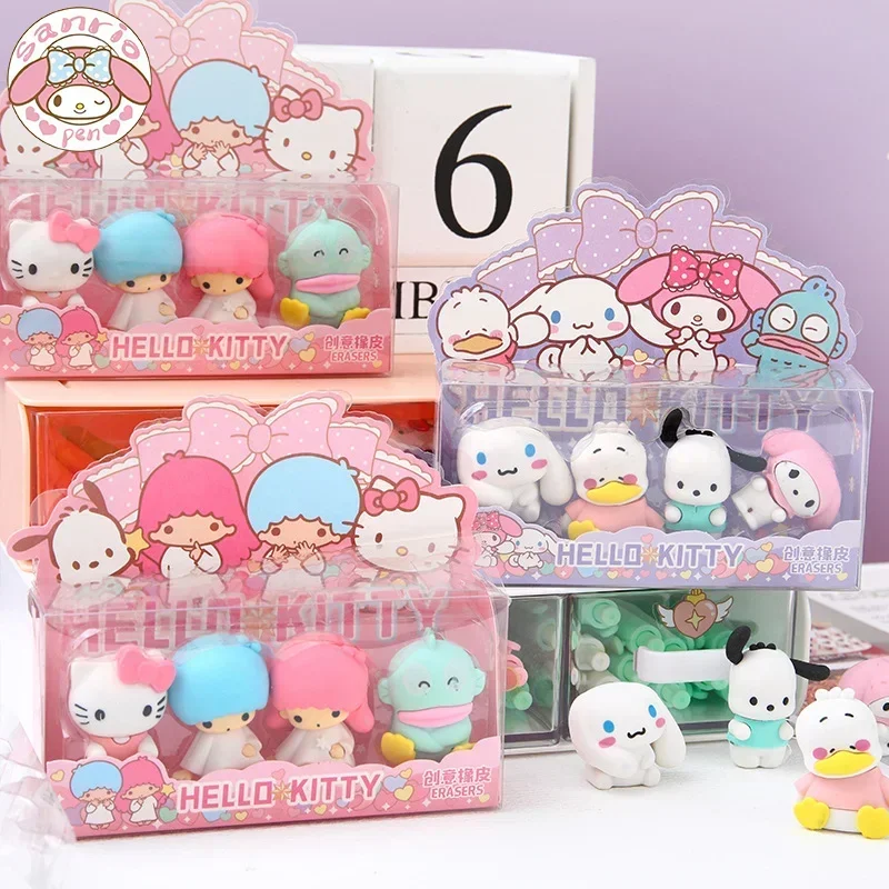 

sanrio Cute Eraser 12pcs Kawaii Hello Kitty Detachable Assembly Gift Box Eraser Student Holiday Prizes Small Gifts Wholesale