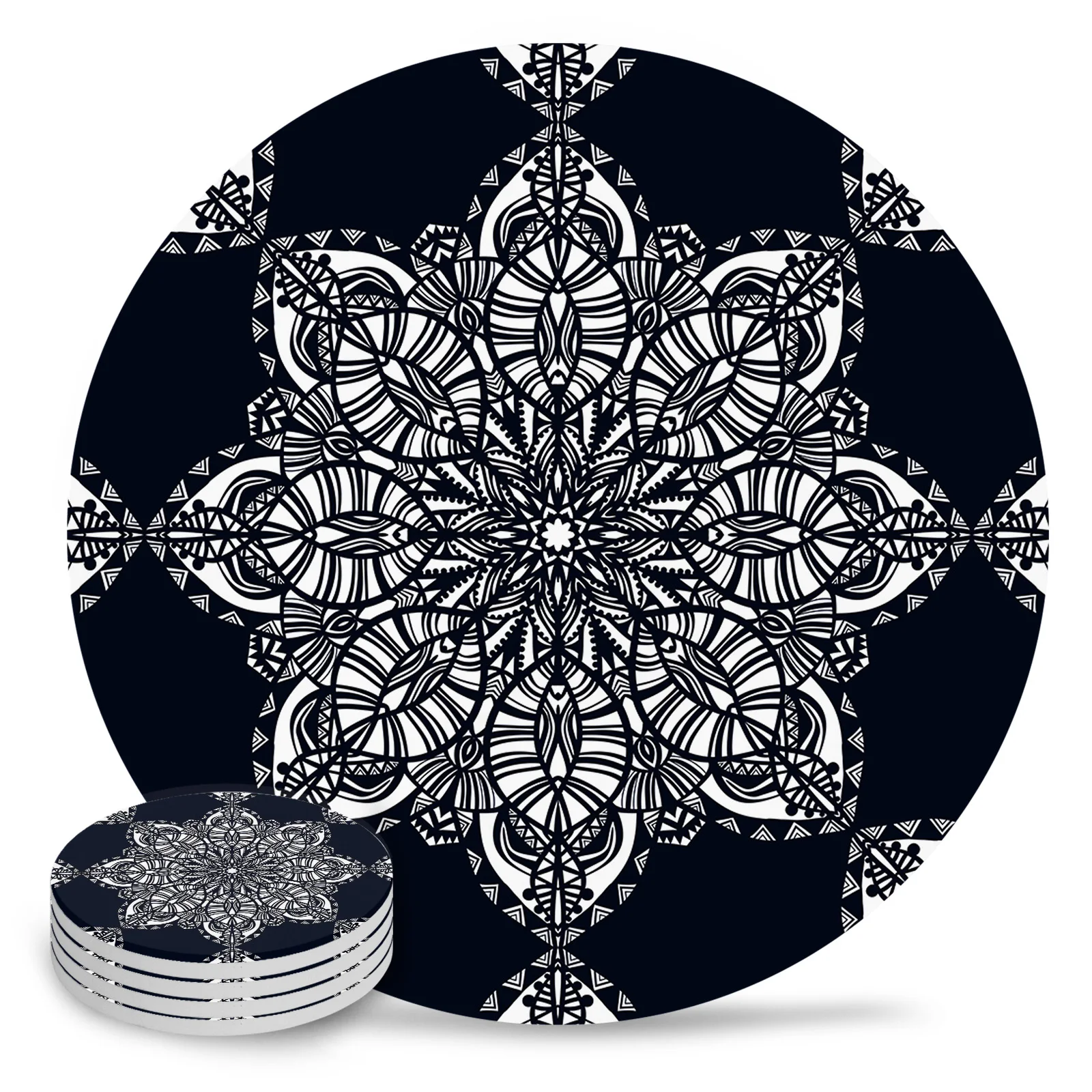 Mandala Abstract Flower Round Coaster Coffee Table Mats Kitchen Accessories Absorbent Ceramic Coasters