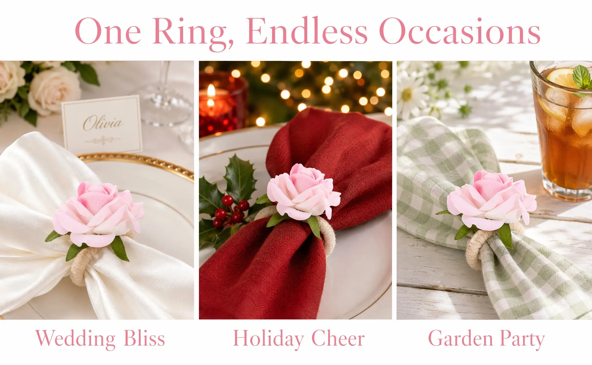 4Pcs Rose Napkin Rings Artificial Flower Decorative Napkin Holders Dining Table Wedding Party Serviette Ring Holiday Table Decor