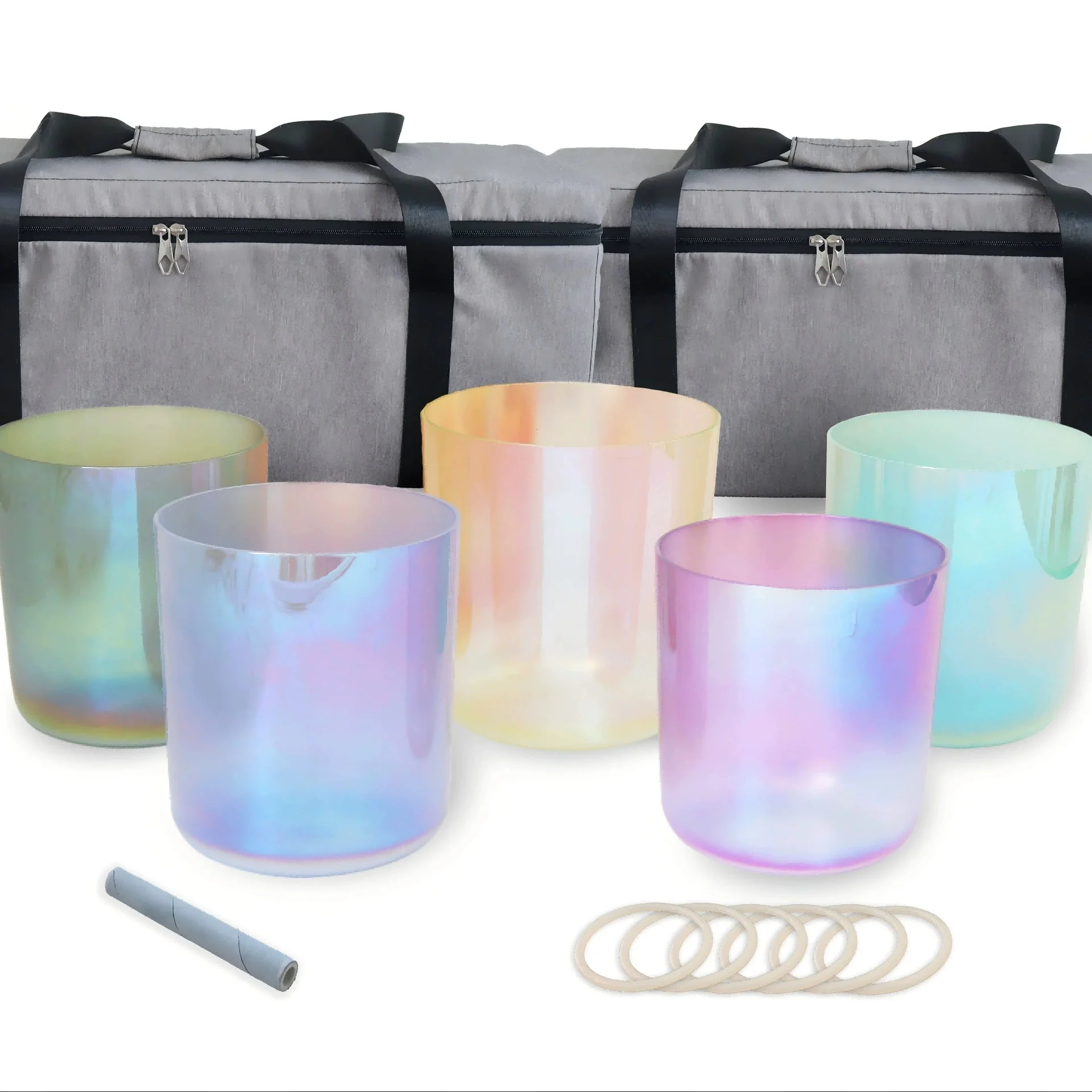 Five Notes Crystal Singing Bowl Set Colorful Clear Sound Bowl Spiritual Meditation  Crystal Crafts