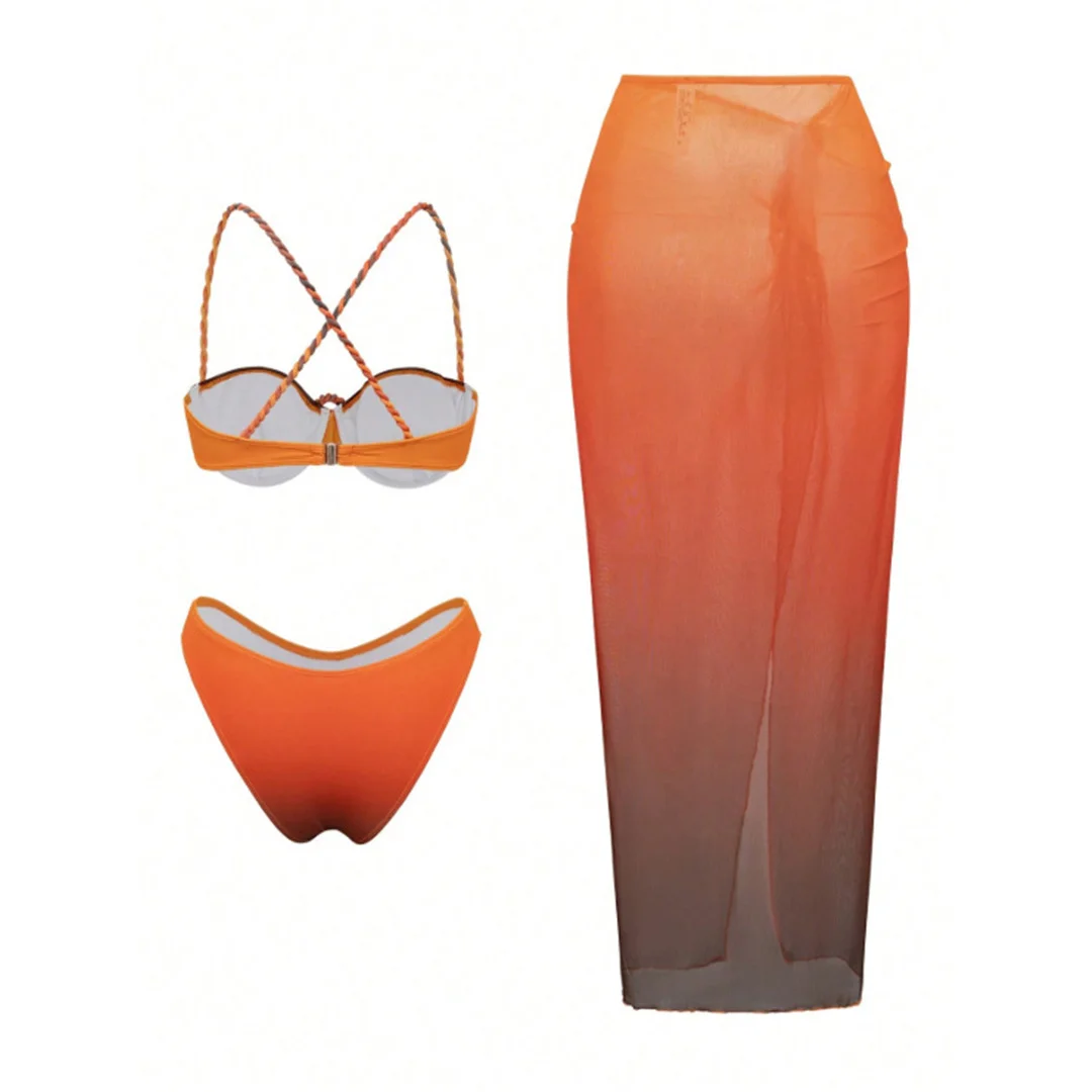 S - XL 3-teiliges Set mit Rock, Bügel-Bikini, Damen-Badeanzug, Damen-Bademode, dreiteiliges Bikini-Set, Badebekleidung, Badeanzug, Schwimmanzug V8080 – Detail 8