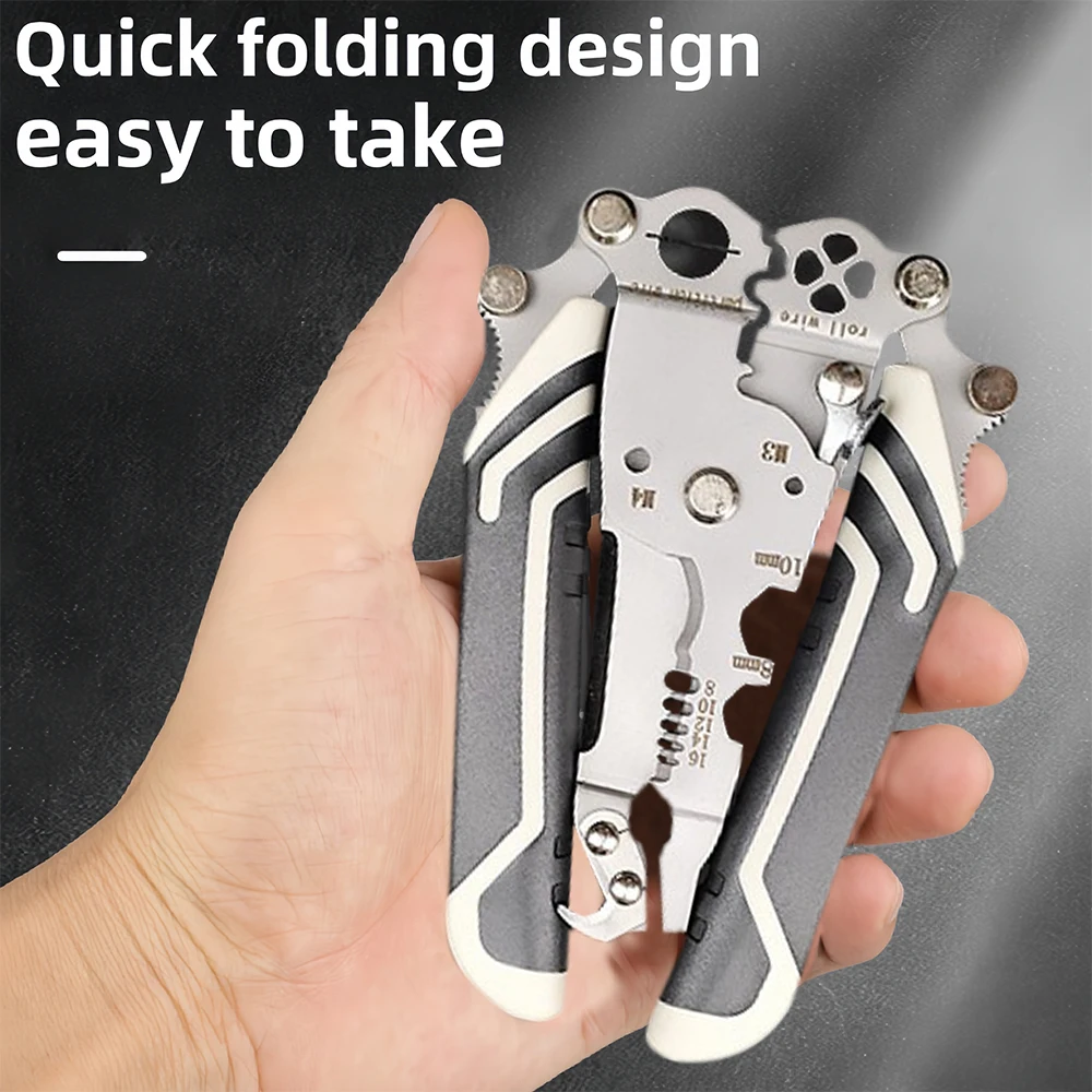 18 In 1 Foldable Wire Stripping Pliers Crimper Cable Cutter Crimping Pliers Terminal Hand Tool Maintenance Anti-Slip Stripper