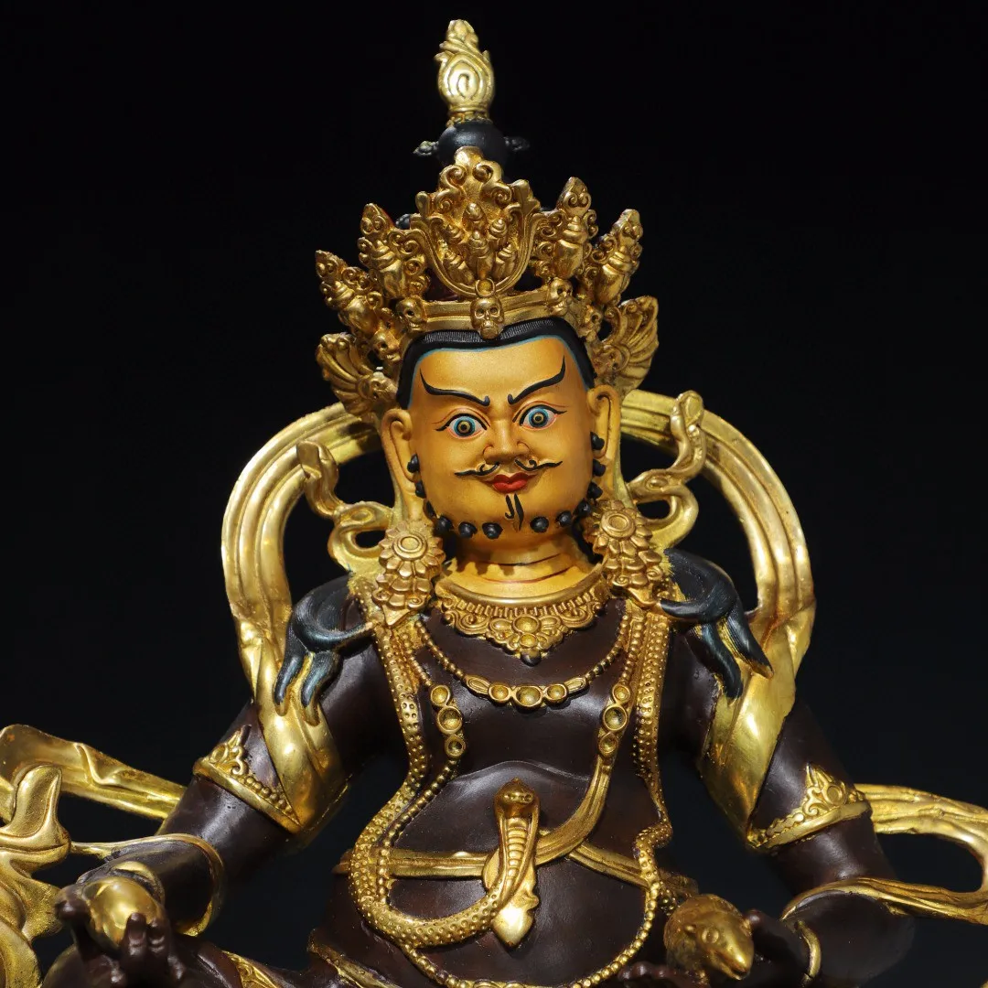 Tibetan old brass gilt painting, depicting the face, yellow God of Wealth ornaments, home Buddhist hall supplies, cultural toys,