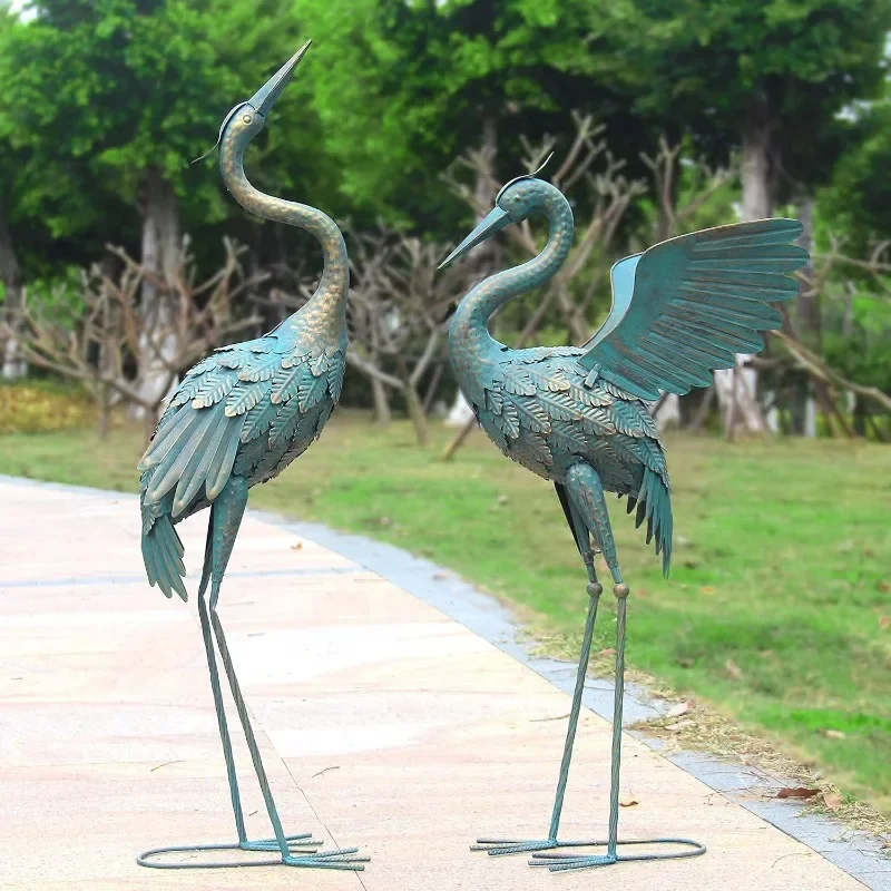 

Spread Wings Crane Statues Set of 2, 33-37 Inch Metal Decor for Lawn, Patio & Garden, Outdoor Bird Sculpture