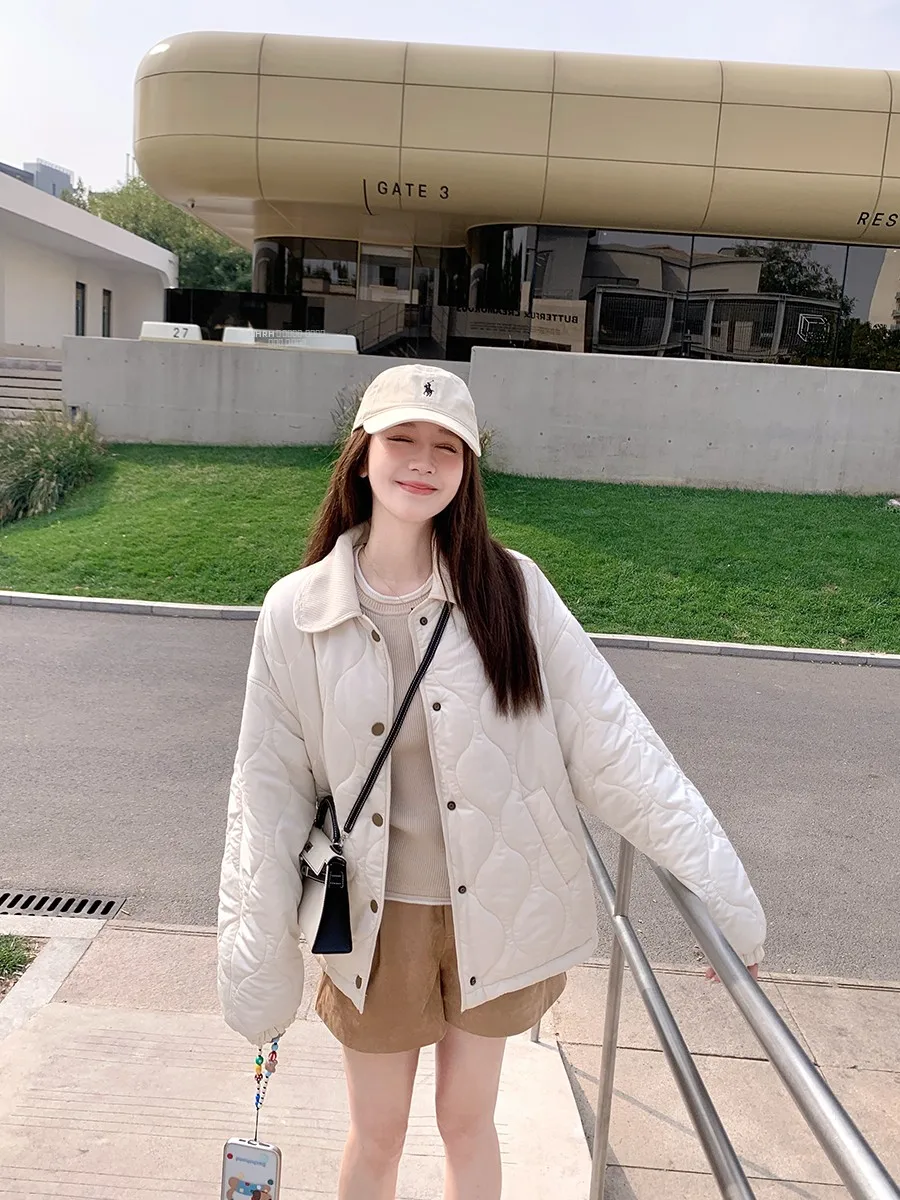 

Двусторонняя хлопковая куртка YANUOYU для женщин: теплая стеганая модель с ромбовидным узором, на флисовой подкладке, для осени и зимы, для повседневной носки