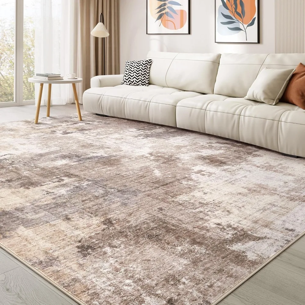 Washable Rug 9x12 Area Rugs: Modern Abstract Neutral Soft Rug for Living Room Bedroom Dining Room