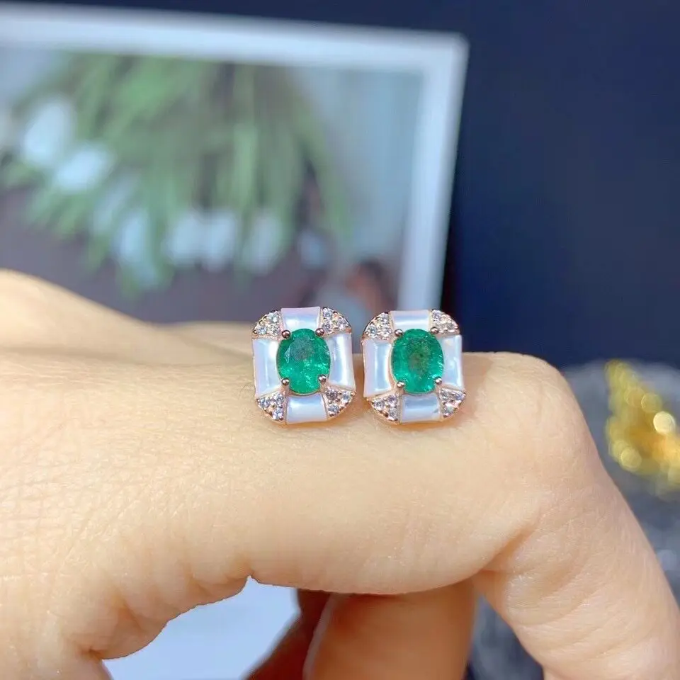 Luxury Sterling Silver Emerald Earrings for Wedding 4mm*5mm Natural Emerald Simple Sterling 18K Gold Plating925 Silver Jewelry