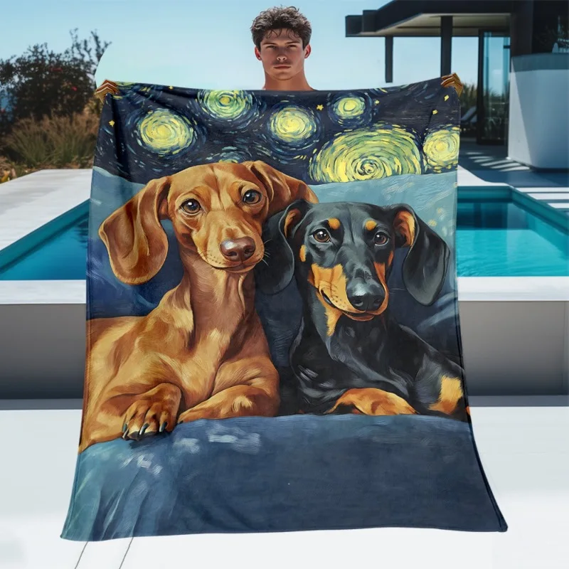 One Piece Artistic Dachshund Flannel Blanket Soft Warm Lightweight Perfect For Sofas Beds Travel Camping Offices