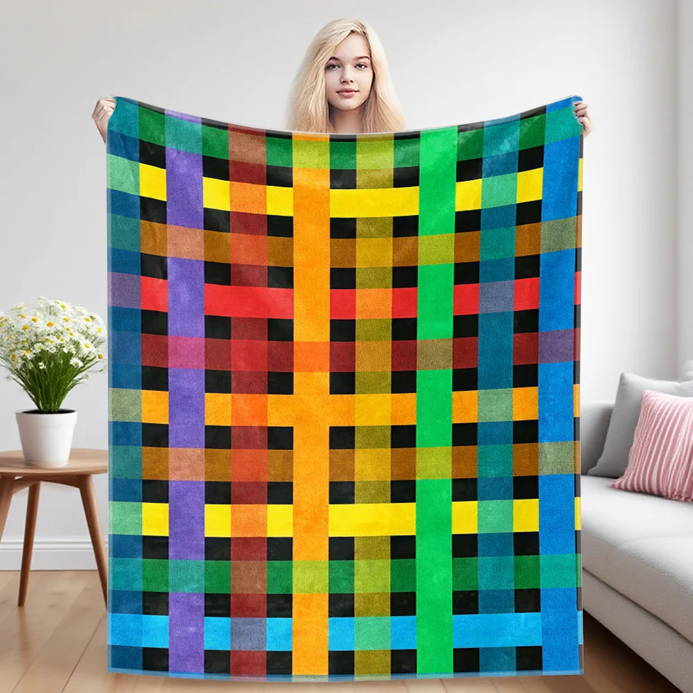 Rainbow -Multicolor Plaid Flannel Luxury Blanket, Lightweight And Comfortable Woolen Blanket, Ultra-Fine Fiber