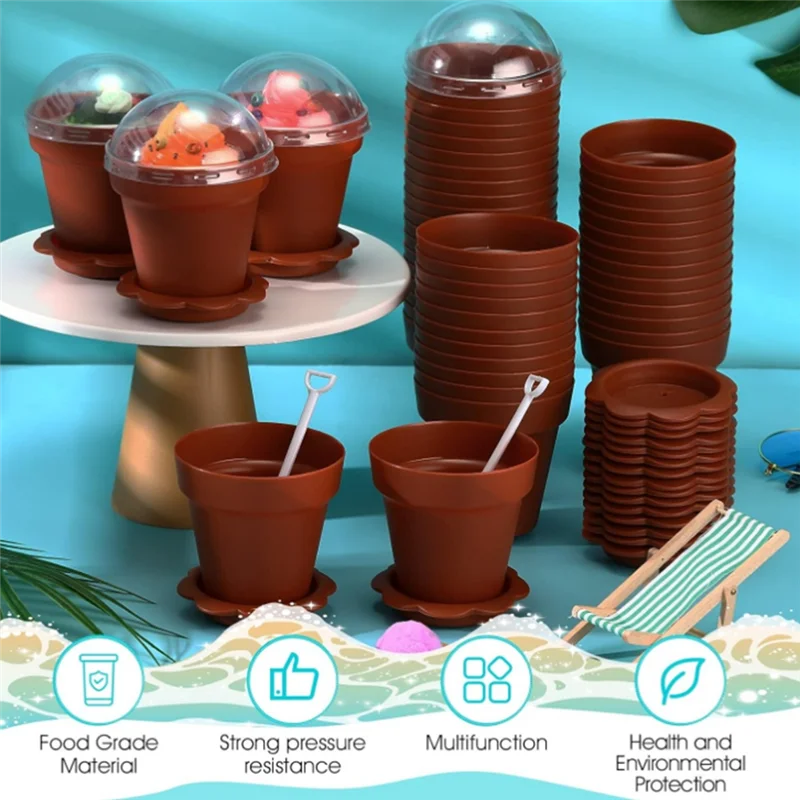 

AB13-Lowerpot Dessert Cup For DIY Baking With Lid Shovel Spoon Bottom Tray Small Flower Pot