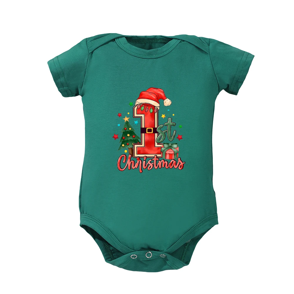 It\'s My First Christmas Newborn Baby Bodysuit Short Sleeves Cotton Body Baby Boy Onesie Cute Baby Girl Christmas Romper Clothes