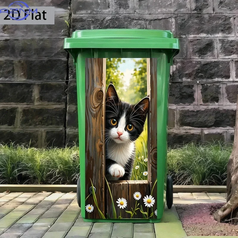 2D Flat Printing 1pc Trash Can Sticker, Peeking Cat Paw Outside the Window Themed Design, Self-Adhesive Wall Decal Wallpaper f