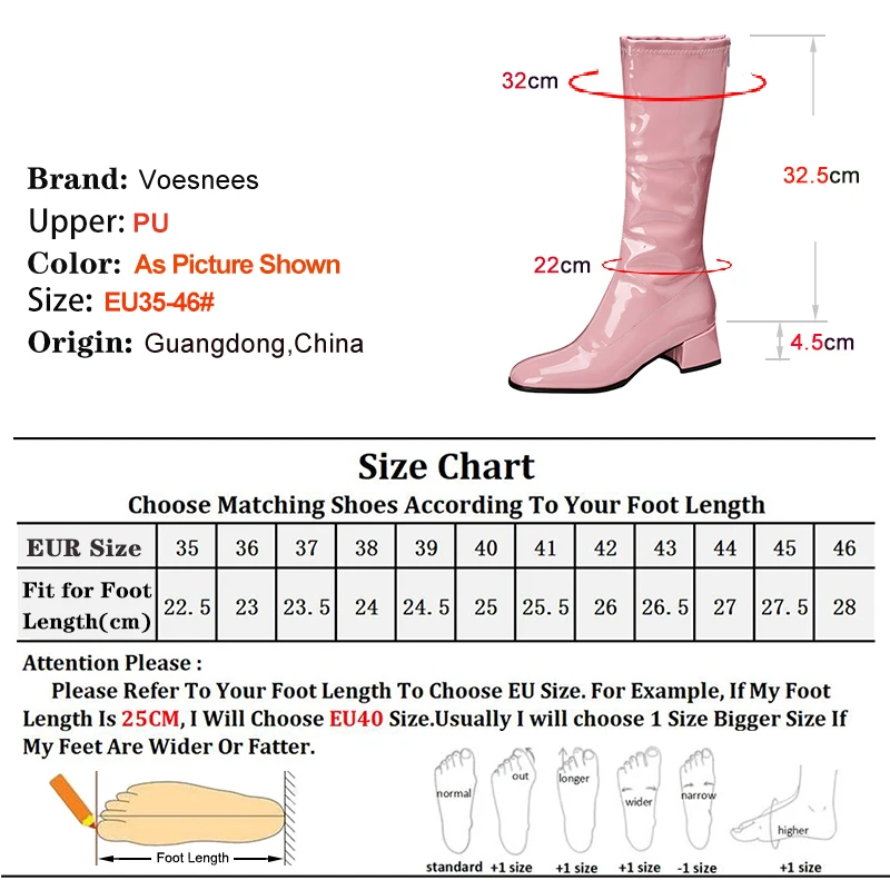 

New Pink Autumn Winter Women's Knight Boots Block Heels 4.5cm Side Zipper Soft Patent Leather Shoes Square Toe Ladies Long Boots