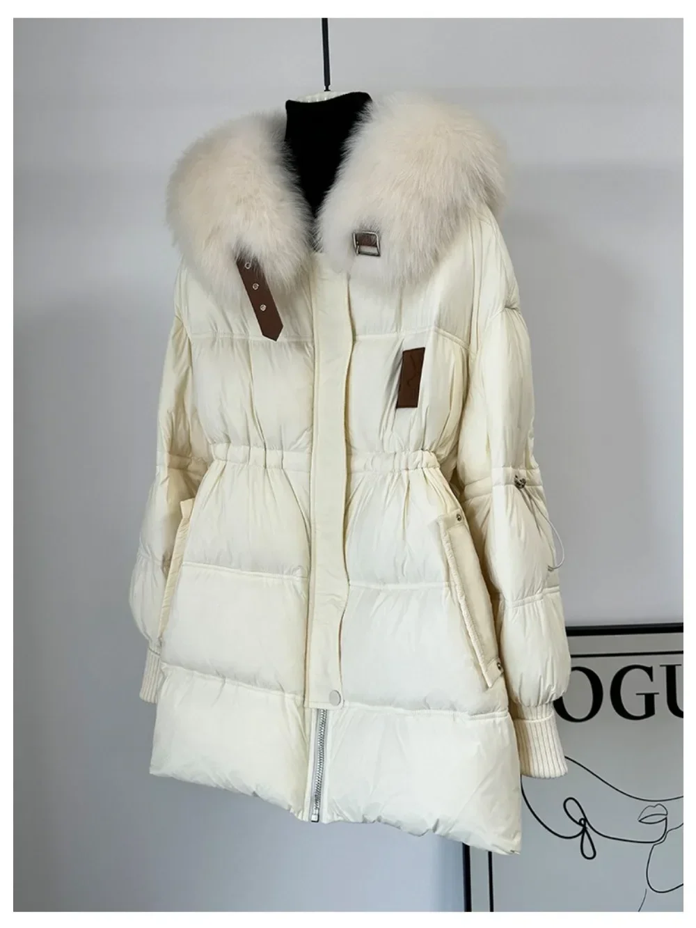 White Goose Down Coats Women Winter Ladies Puffer Jackets Female Loose Warm Outerwear 2024 New Fashion Real Fox Fur Jacket