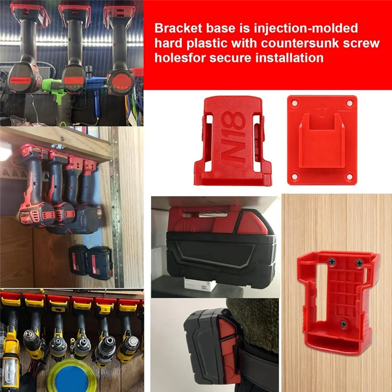 

For M18 18V Battery Tool Holders Battery Holders Wall Mount Red Drill Tool M8 Holder With Screws-AA70