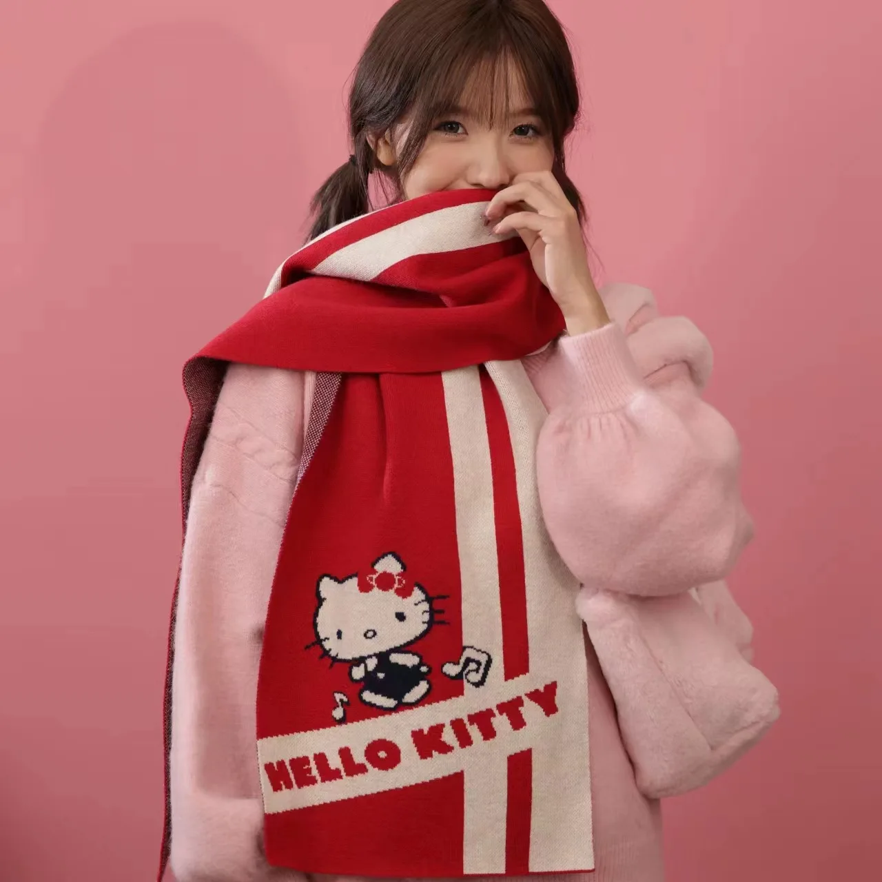 Sanrio Hello Kitty Scarf Anime Kawaii Cute My Melody Cinnamoroll Knitted Scarf Women's Winter Warm Versatile Neckerchief