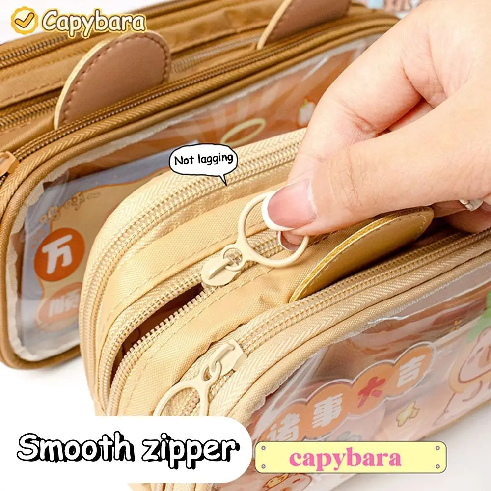 Cute Canvas Capybara Pen Bag Large Capacity Student Stationery Stationery Box Pen Box Pencil Bag