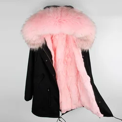 Plus Size Winter Women's MAOMAOKONG Coats Natural Raccoon Fur Parkas Rex Rabbit Fur Lining Middle Long Jacket Coat Female