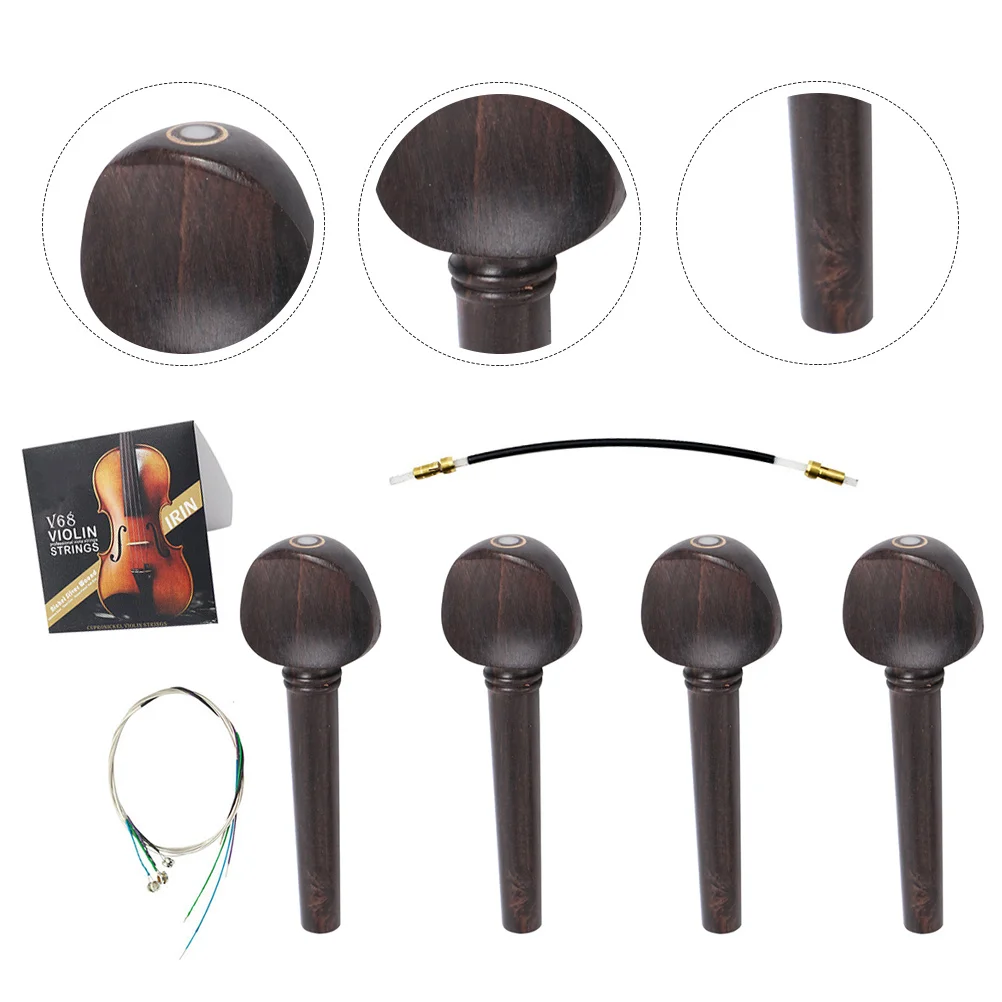 

1 Set Ebony Violin Parts String Axle Tail Rope Hard Wood Smooth Corners Complete Accessories For Violin Practical Instrument