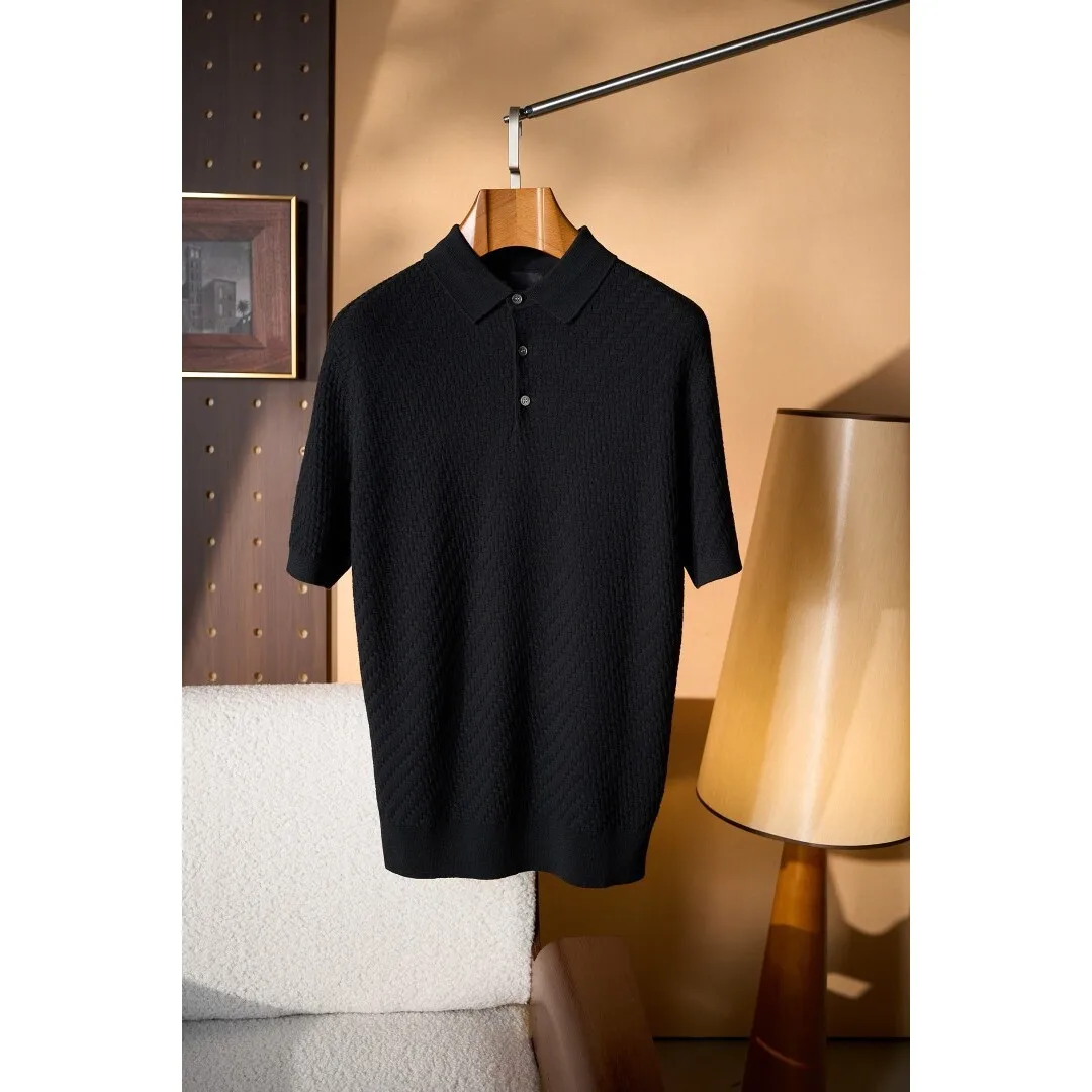 

Men's irt Knitted ort Sve Turn-down Collar Silk Fiber Cool Sensation Summer Wear Casual Faion Color