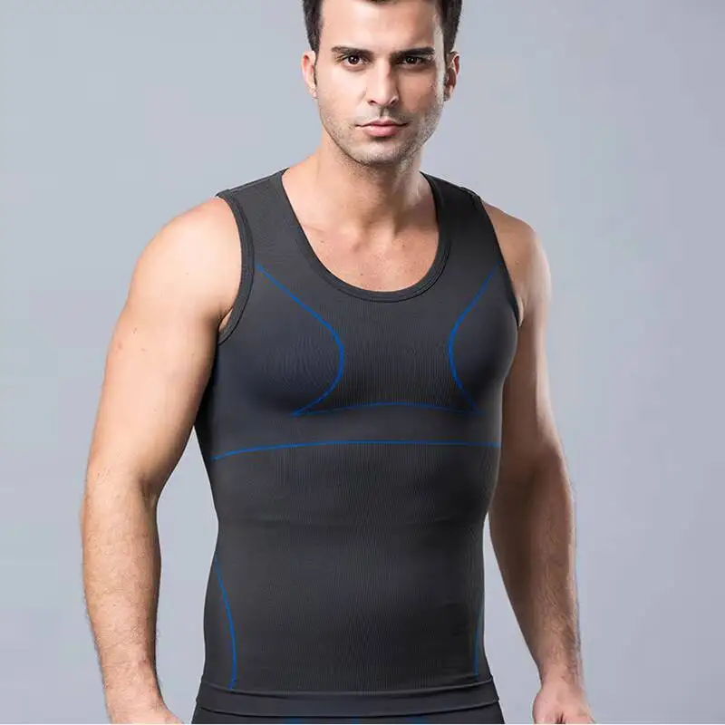 TWCS Men Spandex/Nylon Shapers Strength Belly Tops Slimming Chest Vest Compression Breathable Knitted Seamless Model 23510