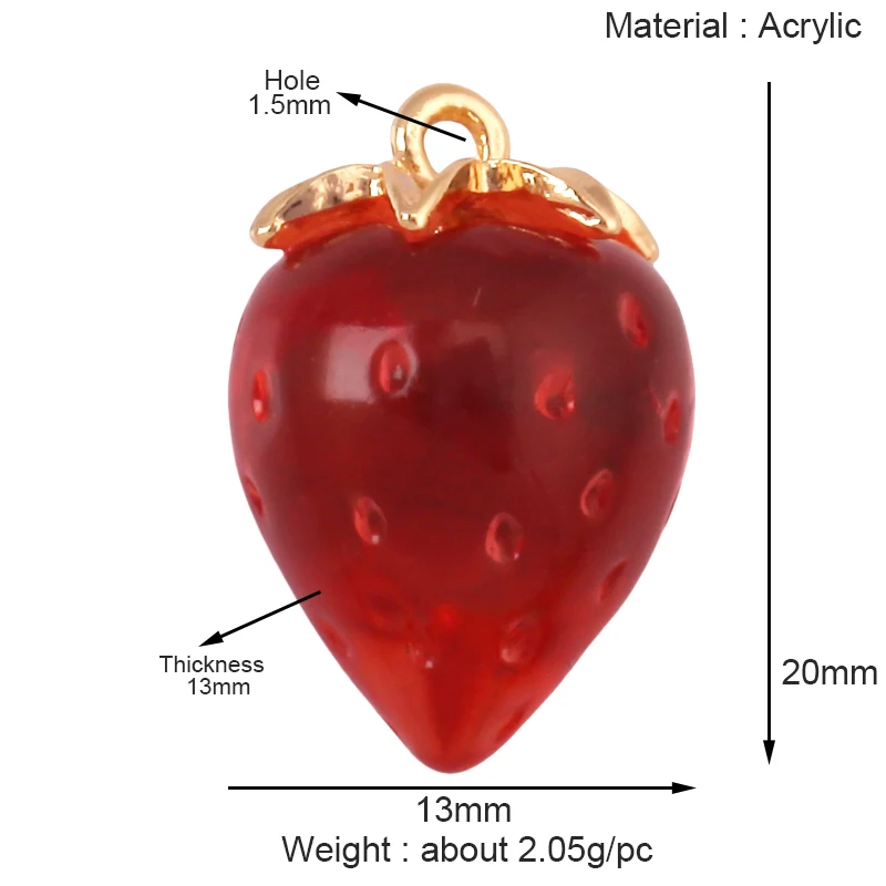 Arylic 3D Obst Erdbeere Traube Mango Durian Wassermelone Kirsche Granatapfel Charm Anhänger, Schmuck Halskette Armband Versorgung S18 – Detail 21