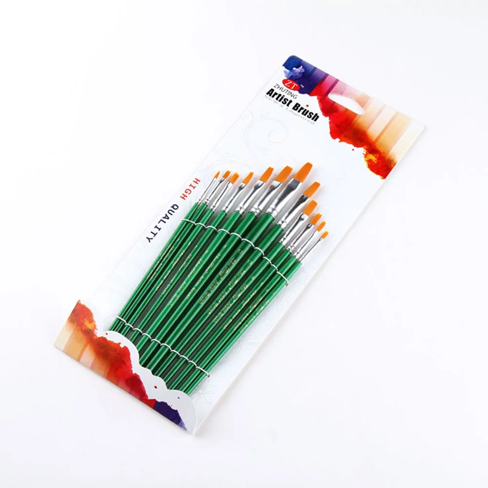 

12 Pieces Green Wooden Handle Paint Brush Set for Acrylic Oil Watercolor Gouache Pottery Fine Detail Lines Hobby Artists