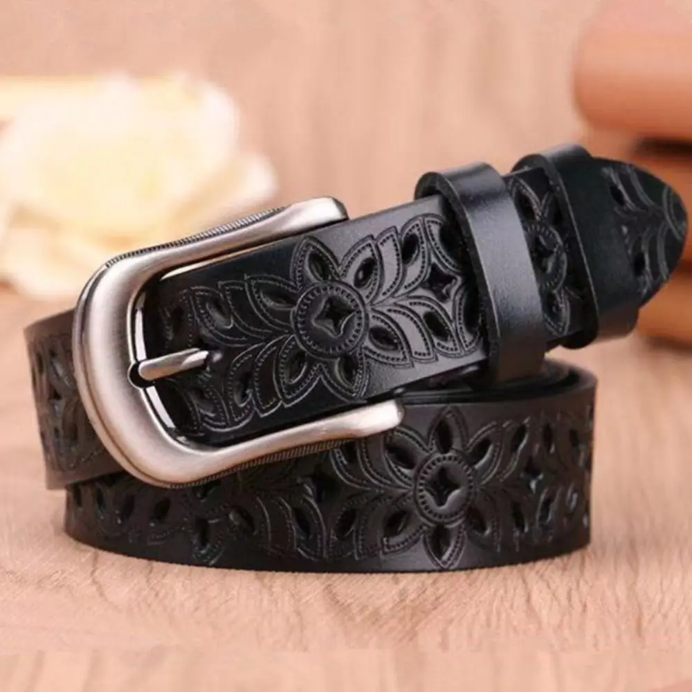 Correa de hebilla de Pin Vintage para mujer, cinturón hueco de cuero, banda para la cintura