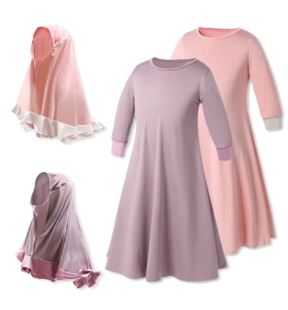 Vestido de oración musulmán para niños y niñas, Hijab Abaya, conjuntos de Ramadán, Jilbab pañuelo de cabeza, bata larga, bata de Chador islámico, 2 piezas