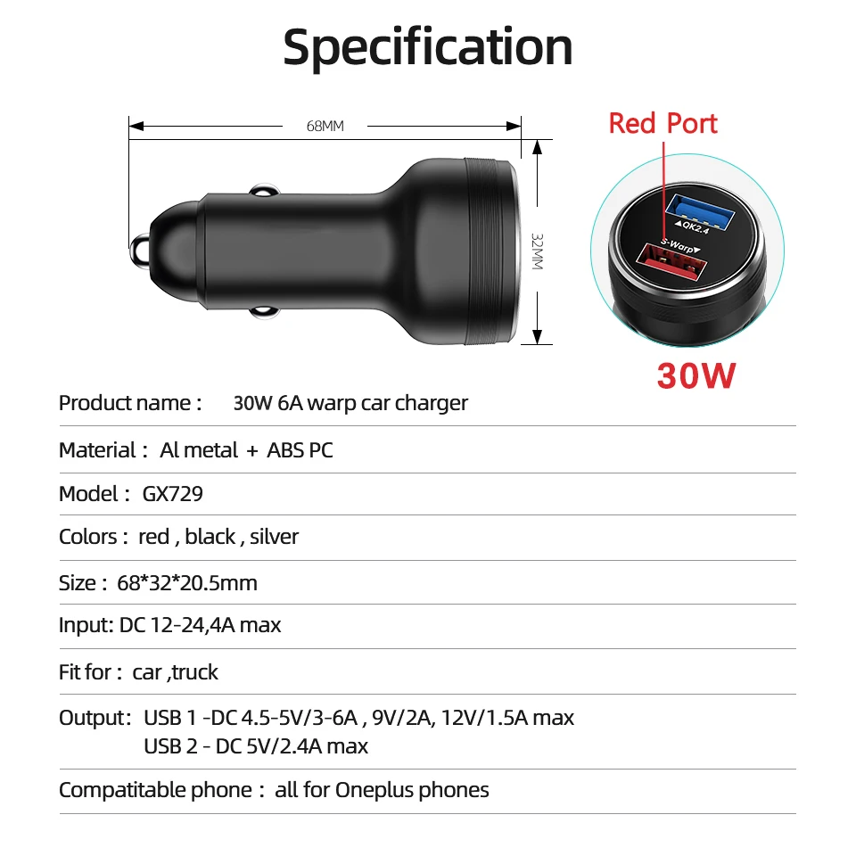 Für oneplus 65w Auto ladegerät 30w Warp Dash Charge Dual USB Schnell ladung Autotelefon adapter für einen plus 10 9 pro 9r 8t 7 6 nord 2 – Detail 20
