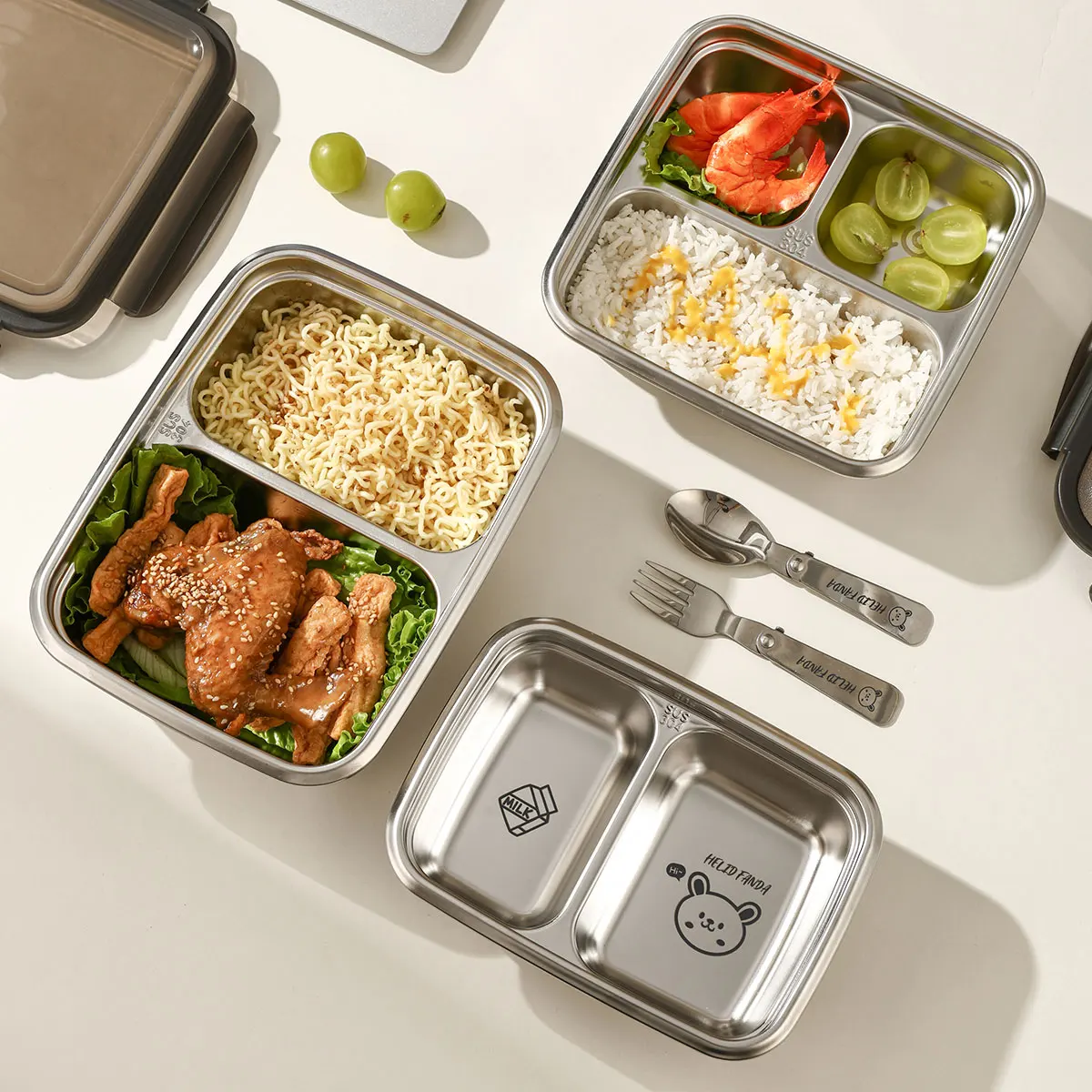 WORTHBUY Geteilte Bento-Lunchbox aus Edelstahl 304, tragbarer, auslaufsicherer Lebensmittelbehälter mit Fächern für Studenten und Kinder