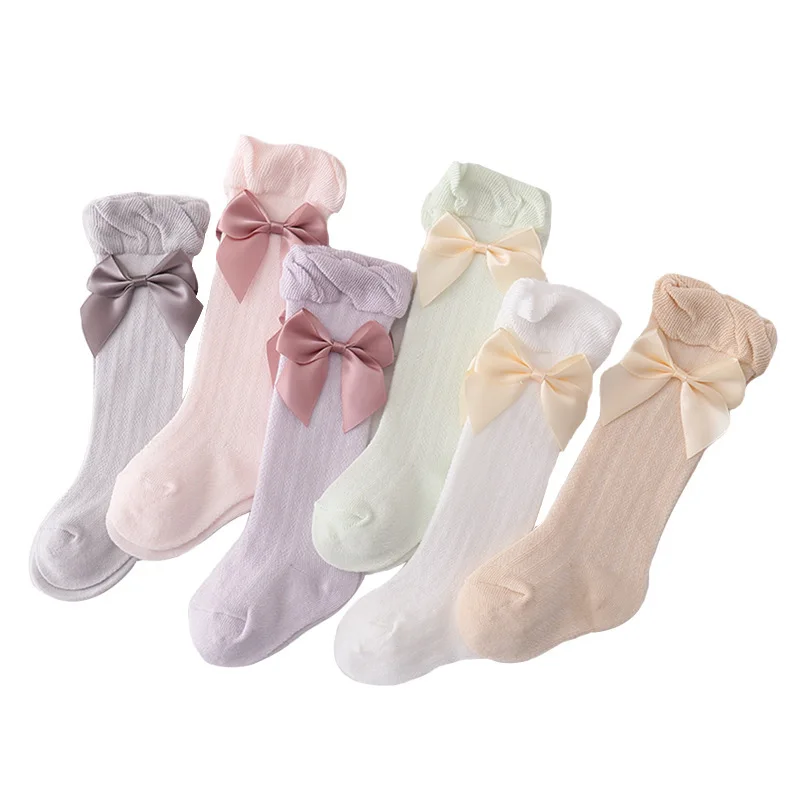 Calcetines largos de princesa para niña recién nacida, hasta la rodilla transpirables medias de algodón, de encaje, ropa infantil