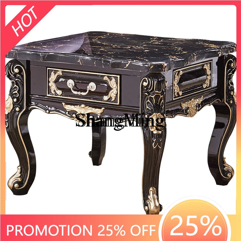 

ZYY premium exquisite corner few sofa edge few solid wood carving flower marble living room light luxury