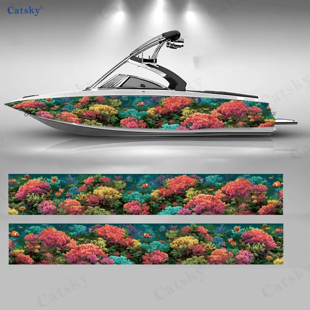 

Наклейки на лодки Coral Wonderland, 2 шт., водонепроницаемые, прочные виниловые наклейки из ПВХ для рыболовных лодок, прочный и стильный дизайн