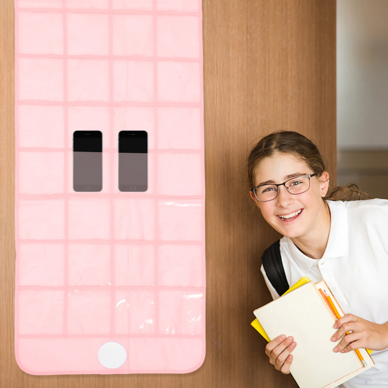 

36 Pockets Cell Phone Holder Storage Bag Pink Student Classroom Wall Hanging Mobile Phone Stand Chart Teaching Supplies Library