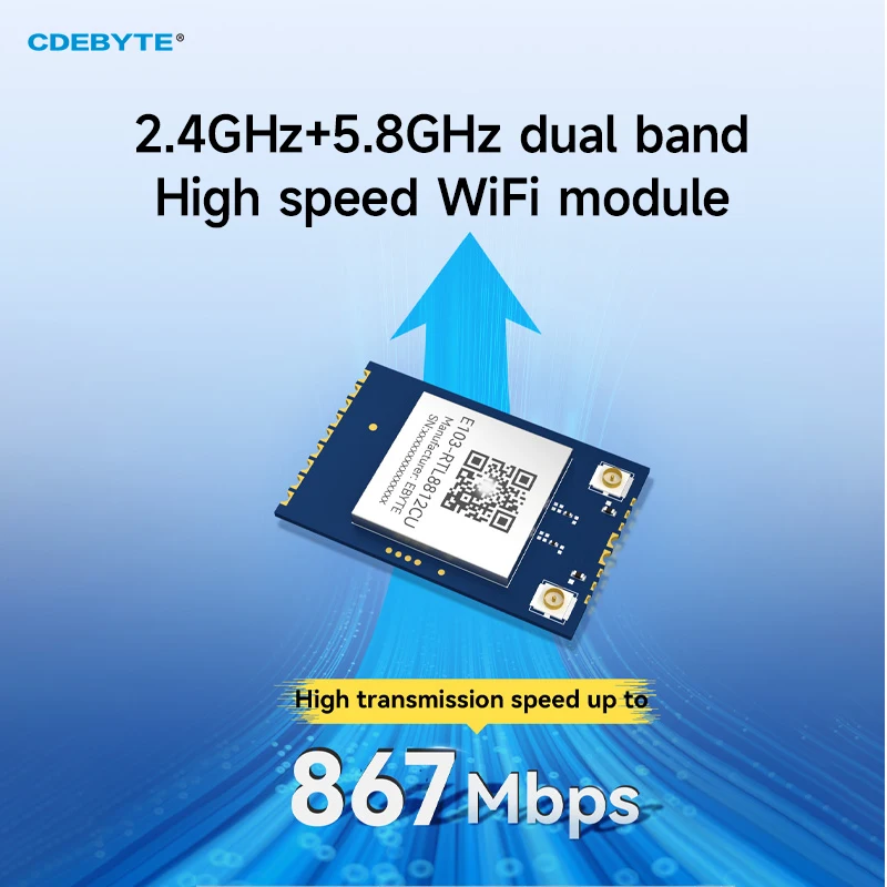 2.4GHz/5.8GHz Dual Band Wireless WiFi Module CDEBYTE E103-RTL8812CU RTL8812CU-CG USB Interface MIMO SMD Module 200m 867Mbps